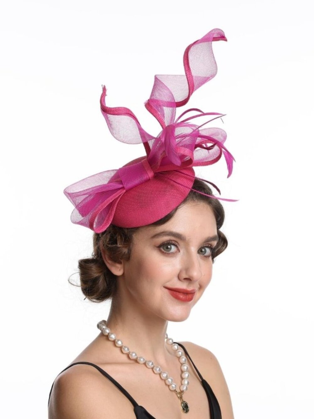 Women’s Feather Fascinator Derby Bridal Hat Hj12-fuschia